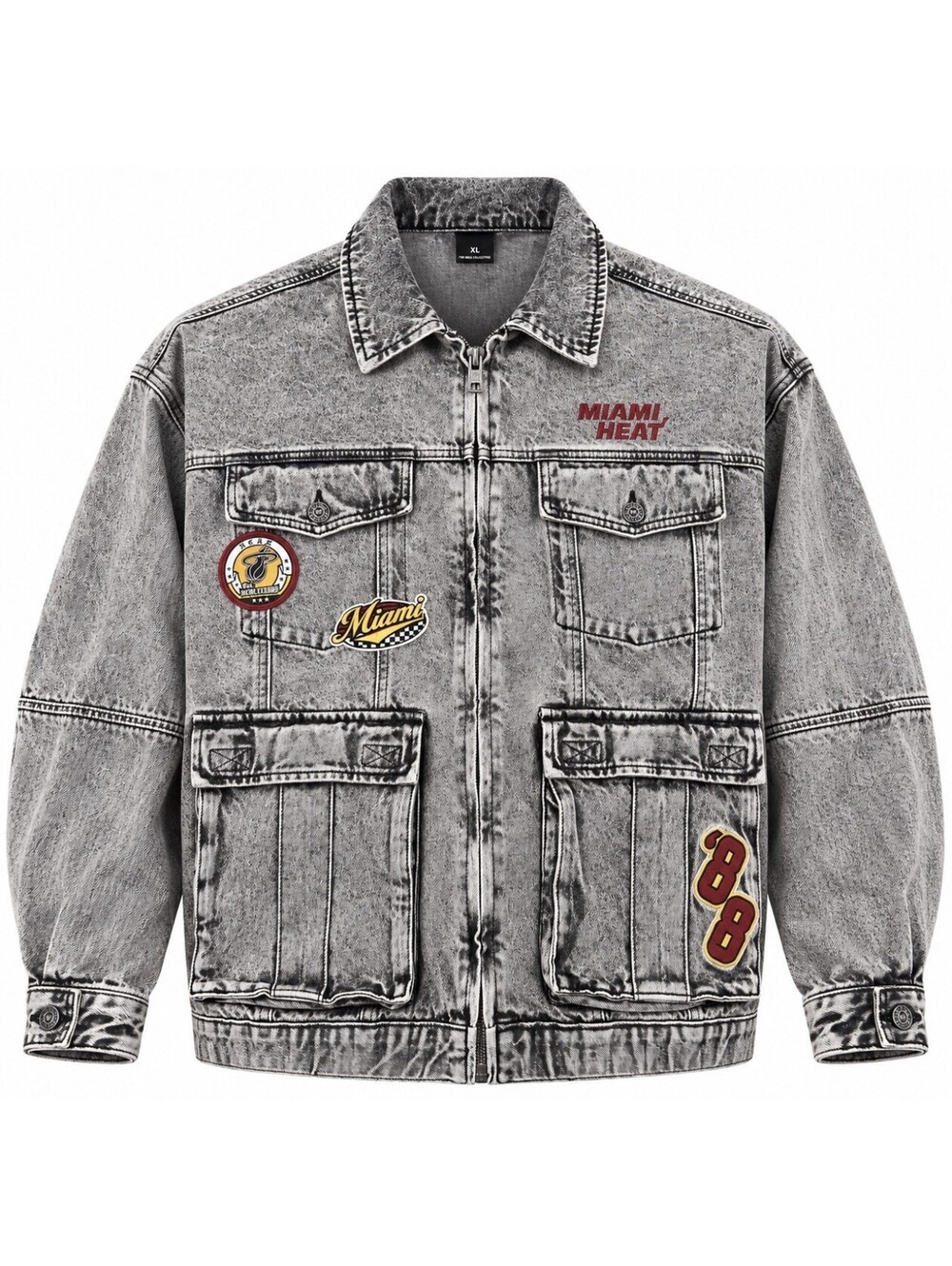 The Wild Collective Miami Heat Oversized Denim Cargo Jacket Gray Women’s XL Read